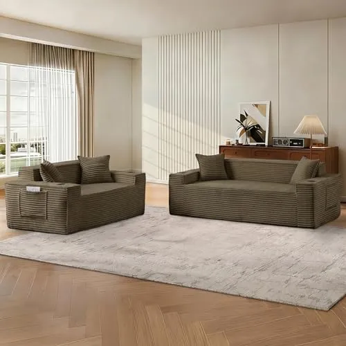 Eafurn 2-Piece Boneless Loveseat & Sofa Set