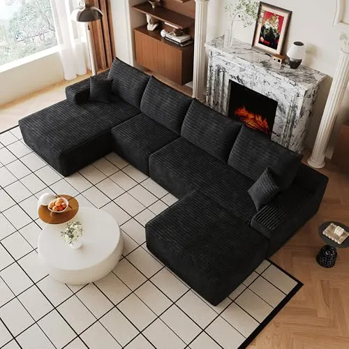 Eafurn 135" U-Shaped Cloud Sectional with Ottoman